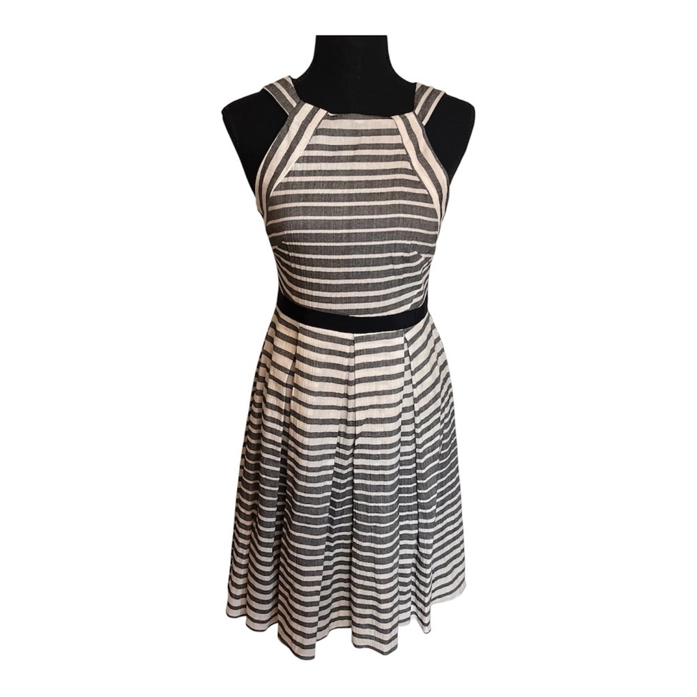 Eva Franco Anthropologie Fit & Flare Dress Sz 2 Triangle Keyhole Back Striped